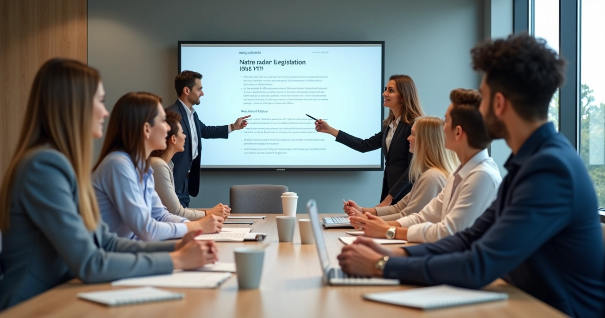 Equipe assistindo treinamento em empresa sobre legislação trabalhista