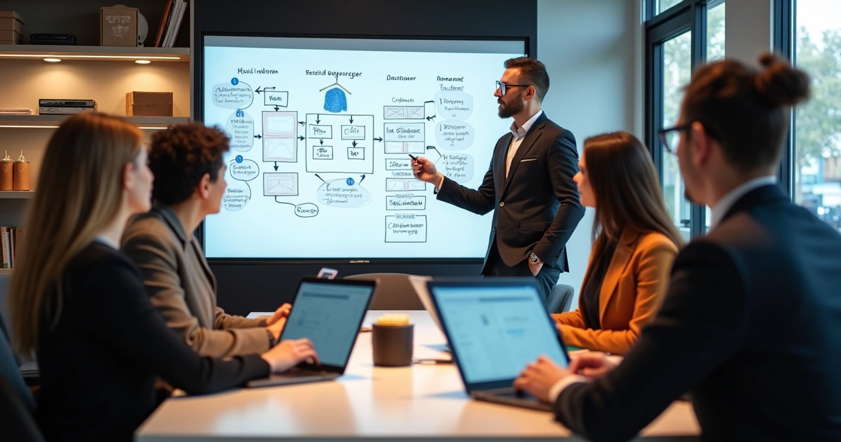 Equipe de varejo em treinamento para usar ERP 