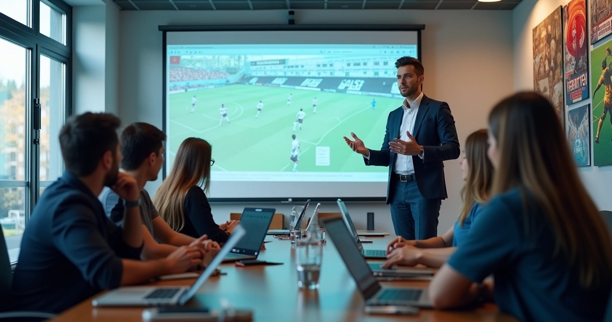 Equipe de escola de futebol em treinamento de sistema digital