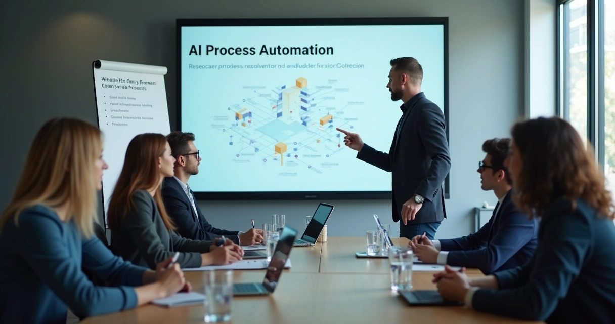 Treinamento de equipe com instrutor e telão 