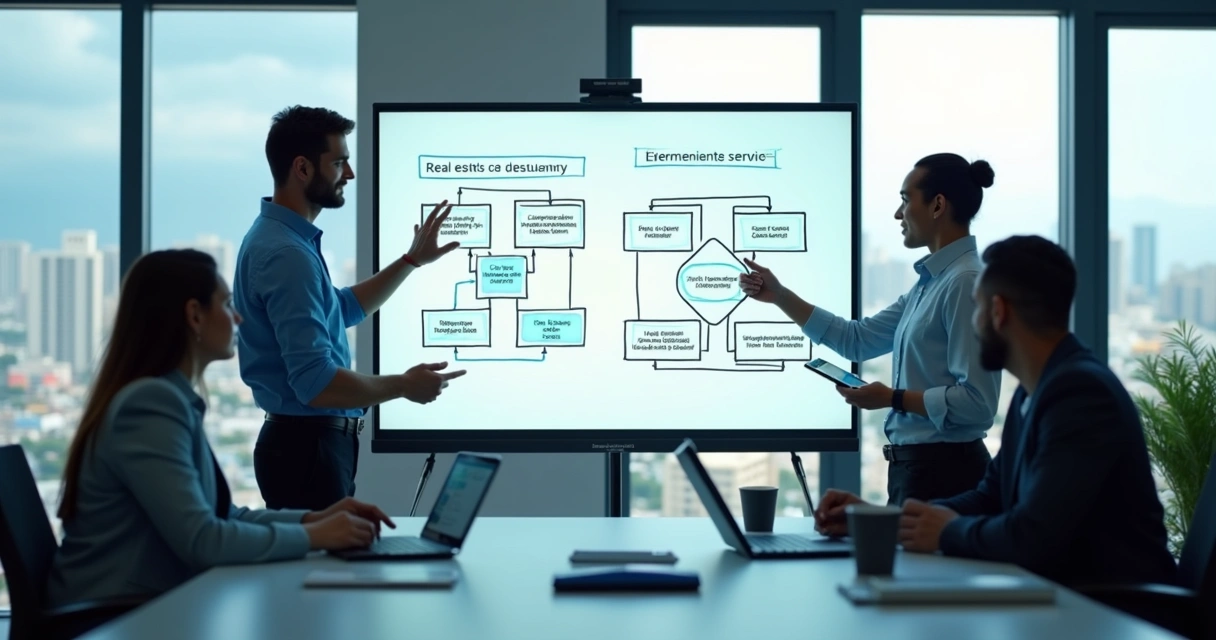 Equipe imobiliária em treinamento prático 