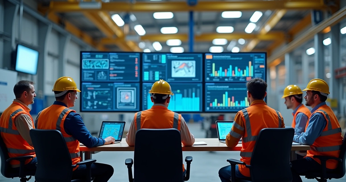 Equipe industrial participando de treinamento sobre IA 