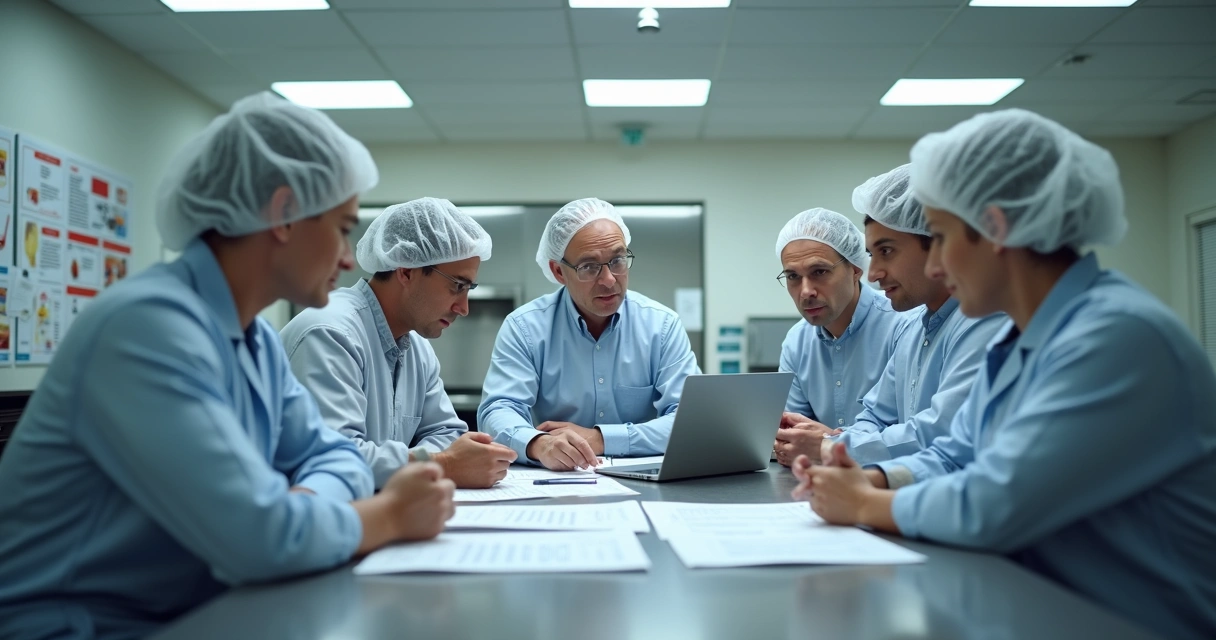 Equipe de indústria de alimentos em treinamento prático 