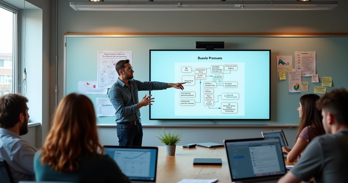 Equipe de inside sales em sessão de treinamento digital 