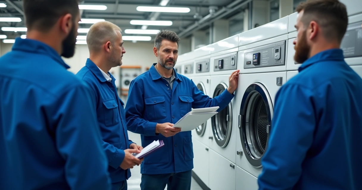 Equipe sendo treinada em lavanderia industrial 