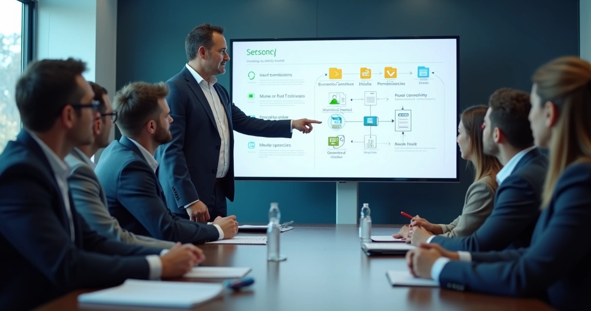 Equipe de escritório participando de treinamento sobre segurança e permissões 