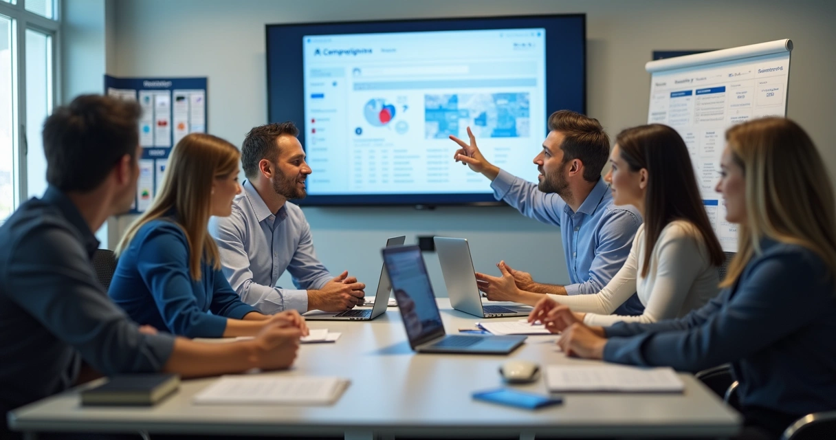 Equipe em treinamento com sistema de gestão política 
