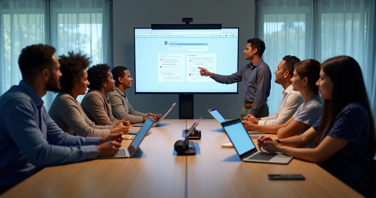 Reunião de equipe de psicologia discutindo atendimento digital