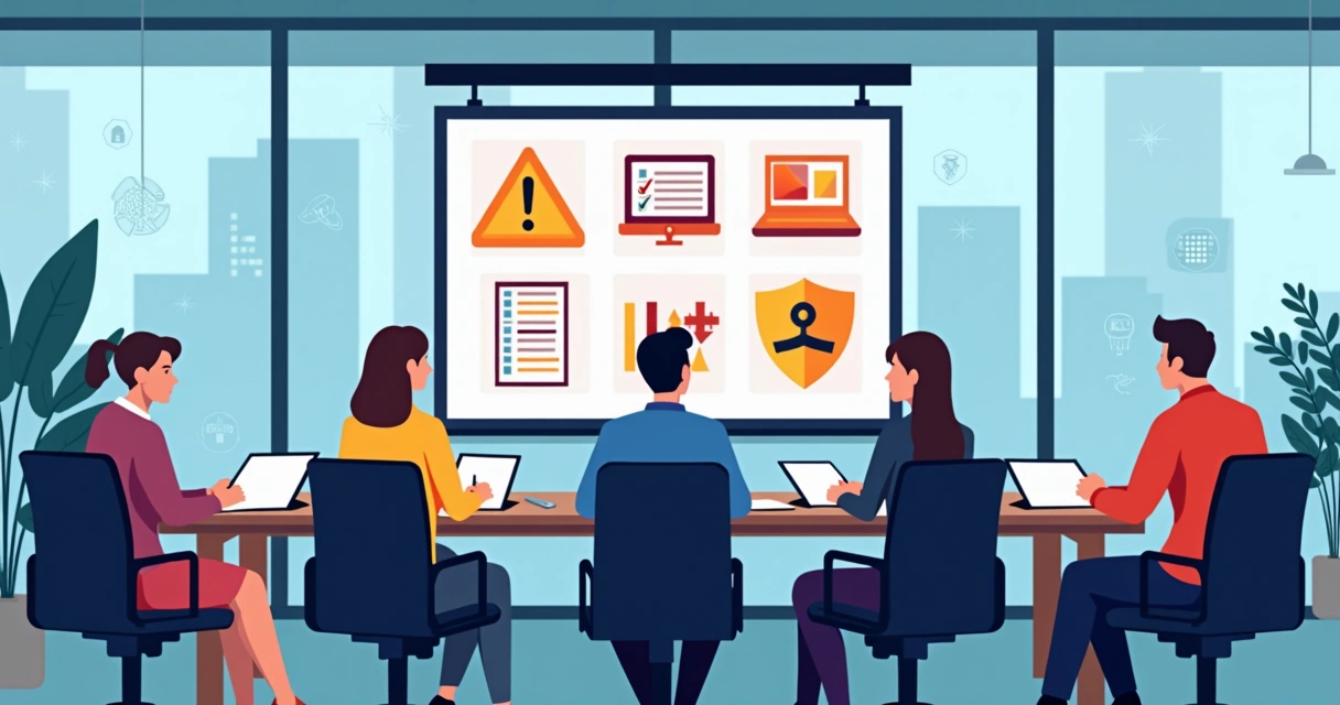 Equipe de colaboradores participando de treinamento de segurança digital