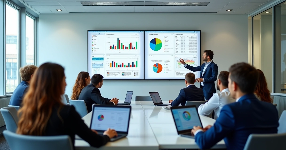 Profissionais em sala de treinamento aprendendo tecnologia 