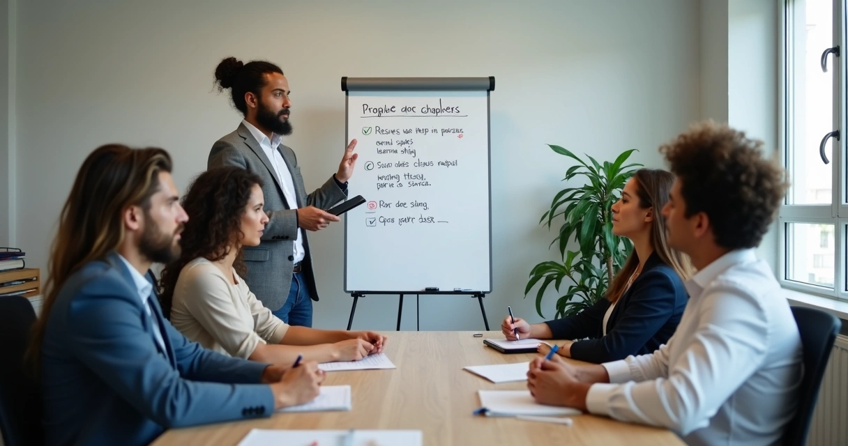 Pequena equipe de vendas em treinamento rápido no escritório 