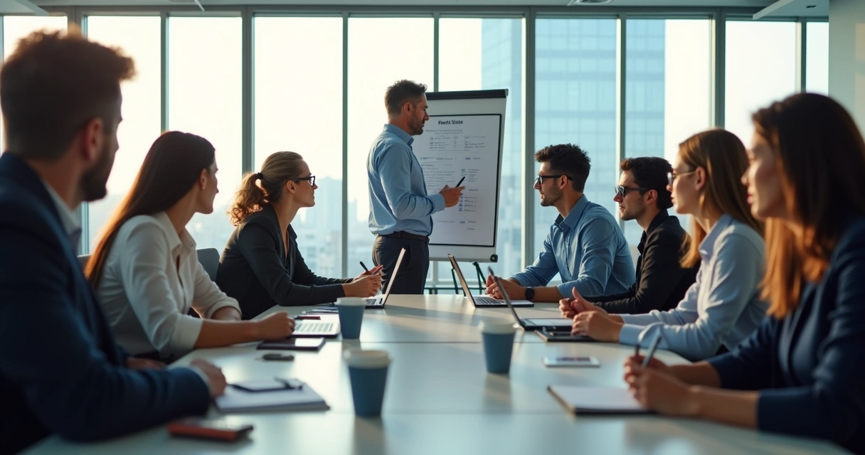 Treinamento de equipe de vendas em sala de reunião