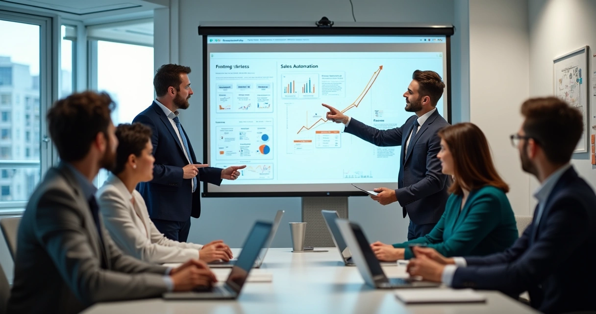 Equipe de vendas em treinamento prático com computadores 