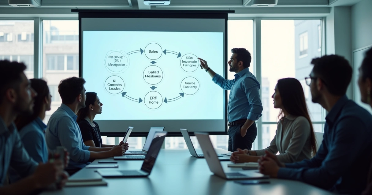 Equipe participando de treinamento sobre ERP