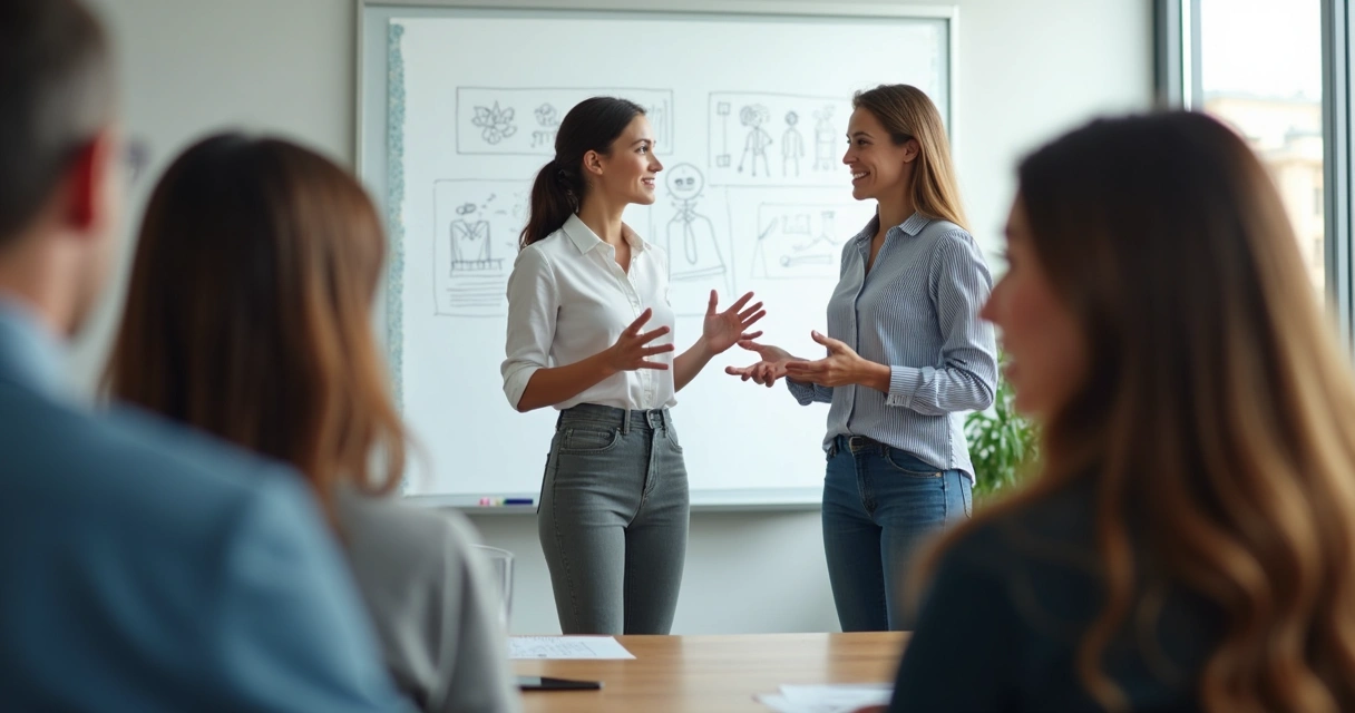 Equipe em treinamento sobre linguagem corporal