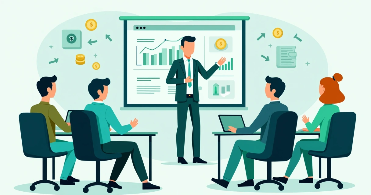 Sala de aula online com participantes assistindo a um treinamento sobre finanças 