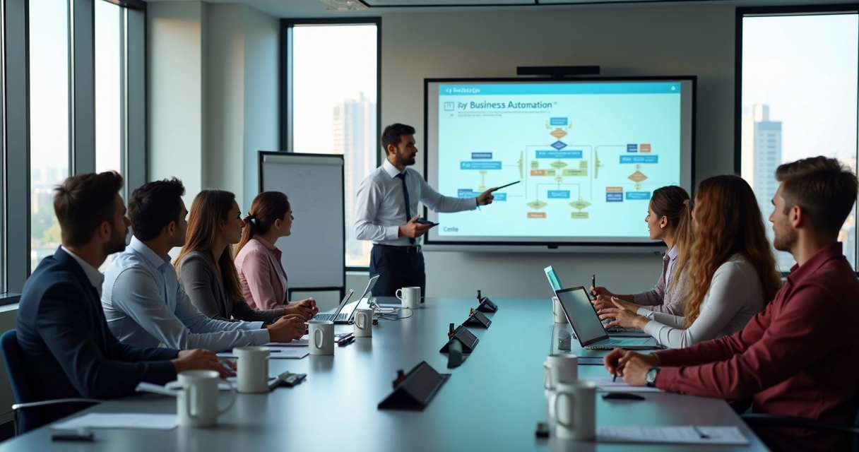 Funcionários em treinamento de automação 