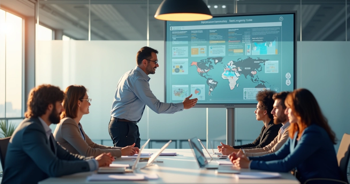 Gestor treinando equipe em atividade baseada em caso real 