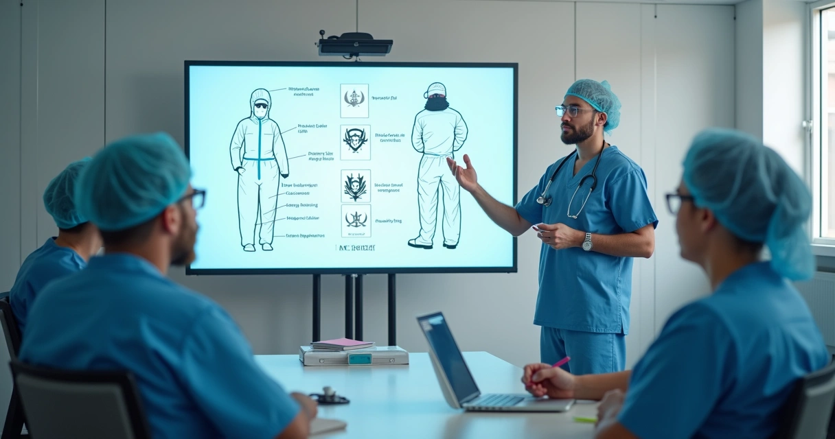Treinamento de segurança com equipe hospitalar em sala