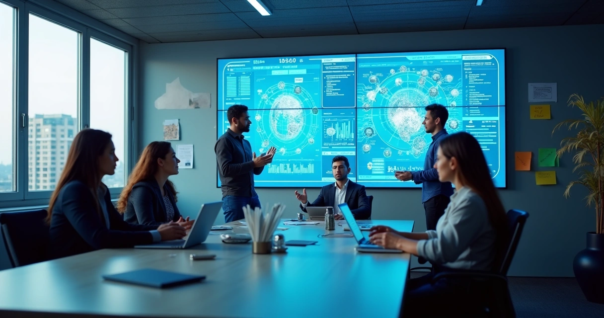 Equipes de trabalho treinando com ferramenta de IA 