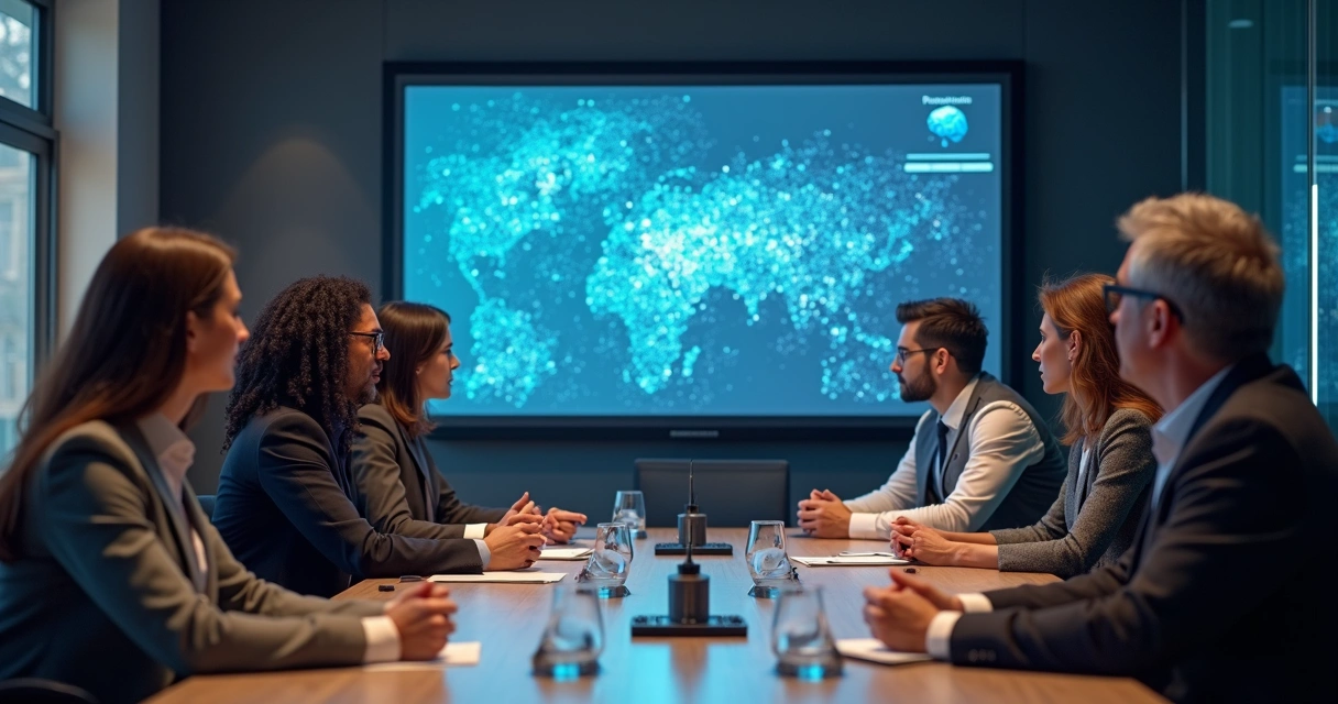 Equipe reunida em treinamento sobre IA empresarial 