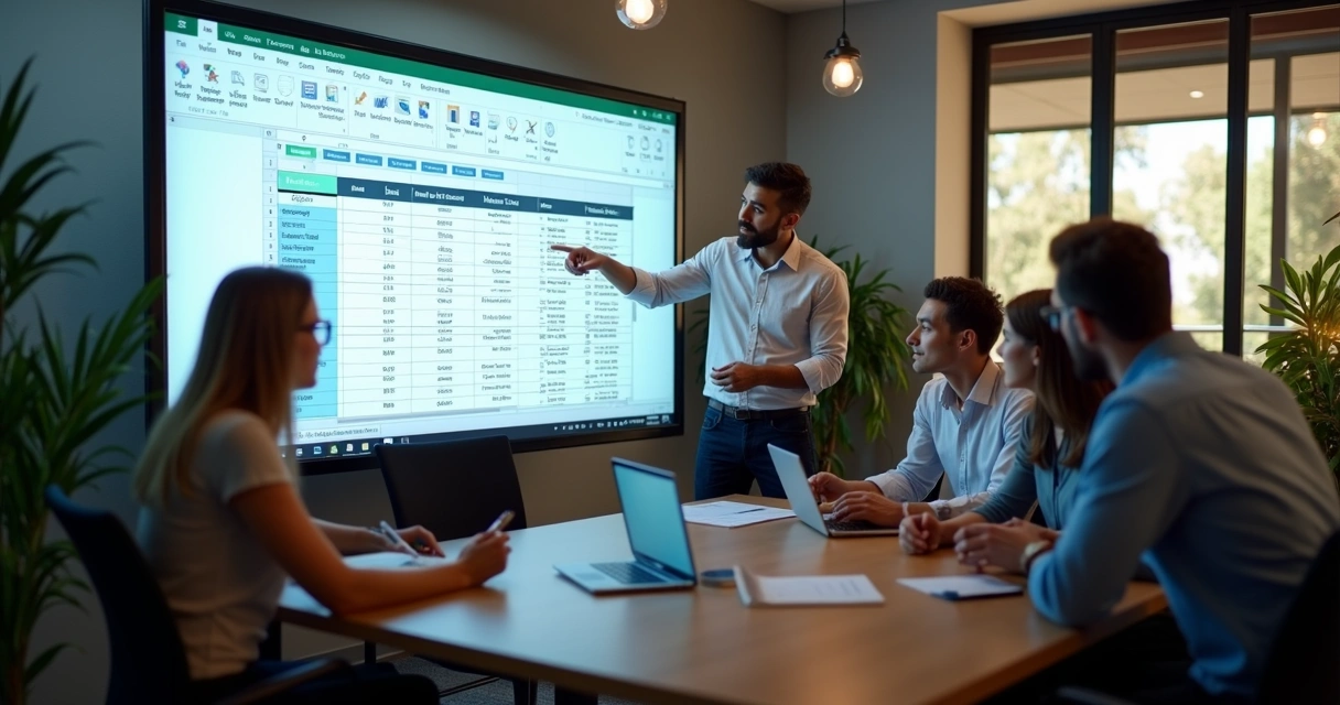 Colaboradores em treinamento de IA para Excel em empresa 