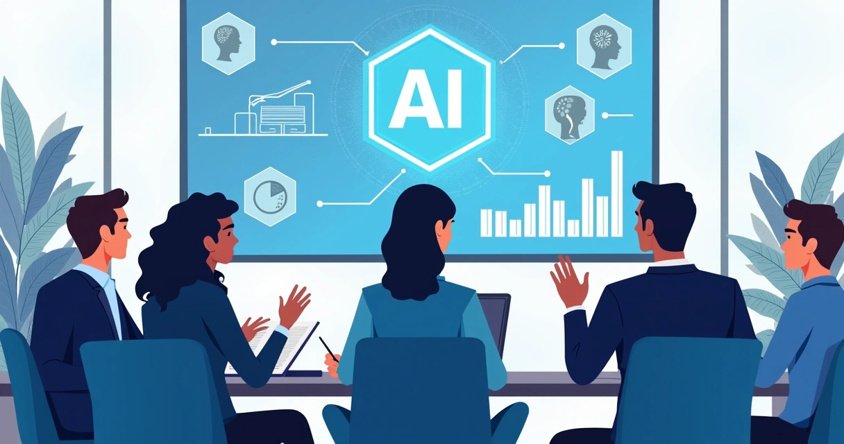 Equipe de escritório em treinamento sobre inteligência artificial