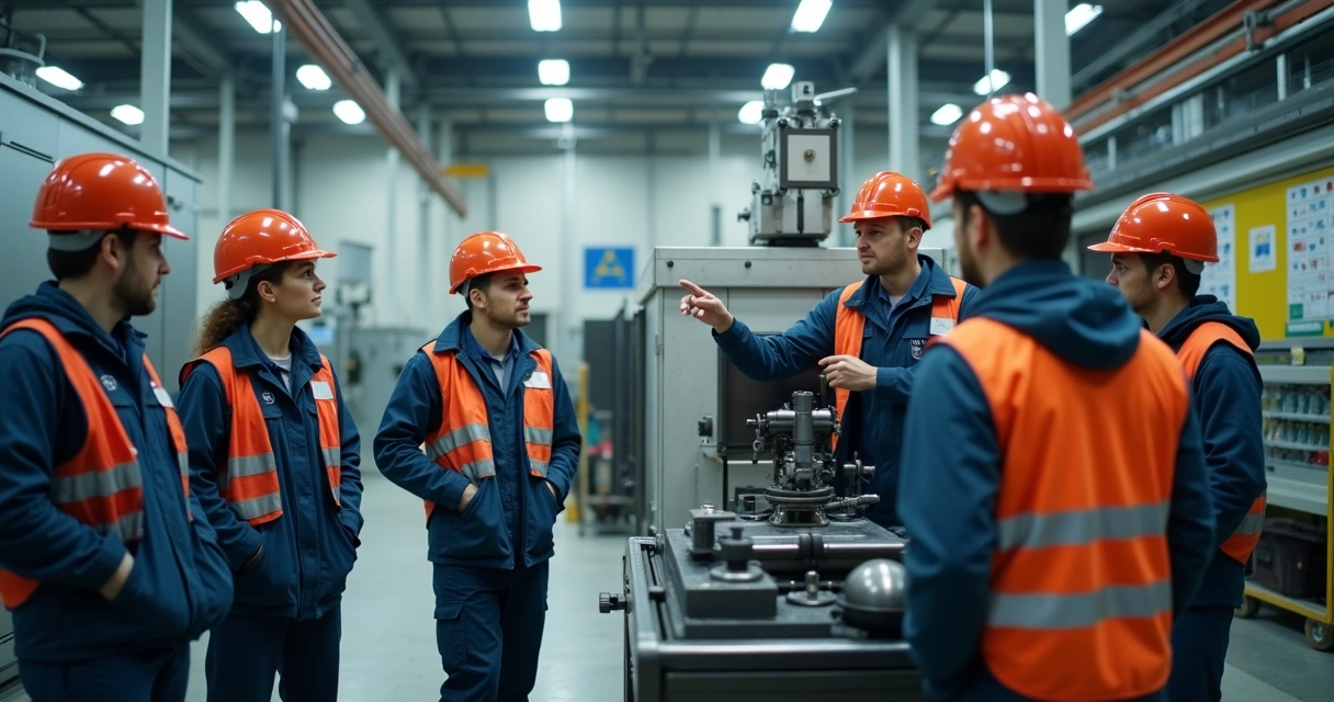 Treinamento de equipe industrial e operação de máquina 