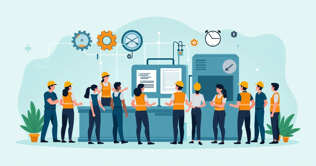 Treinamento de equipe na indústria junto a máquinas