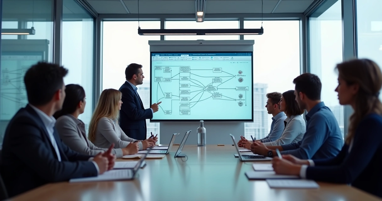Treinamento de equipe em sala, aprendendo integração WMS com SAP 