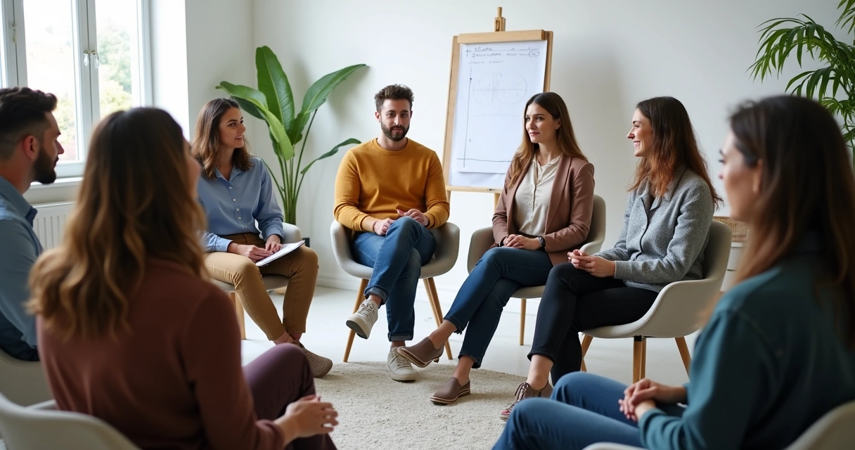 Equipe sentada em círculo durante treinamento sobre inteligência emocional 
