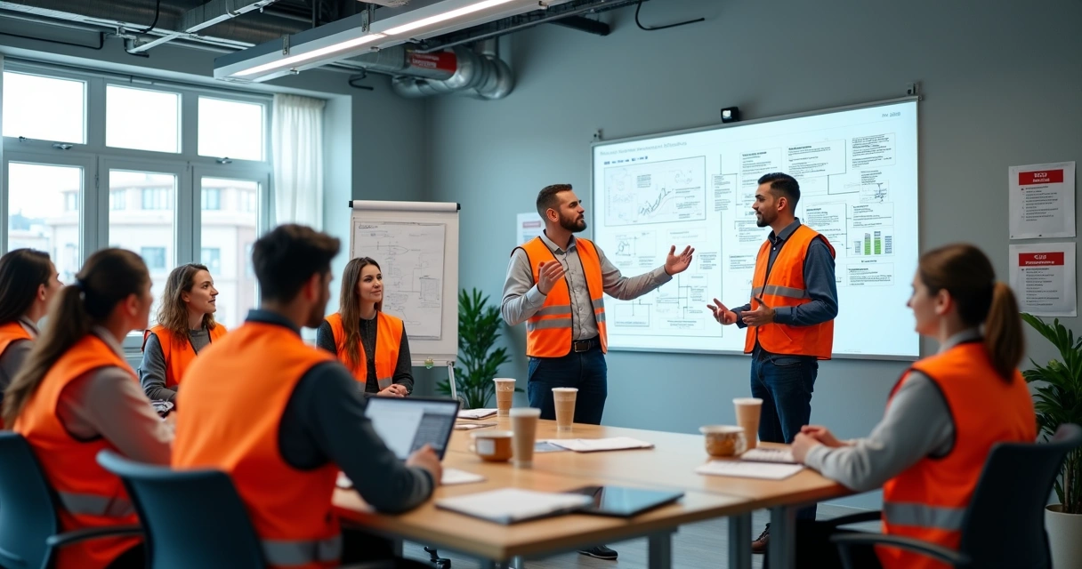 Equipe de trabalhadores recebendo treinamento sobre mudanças no trabalho