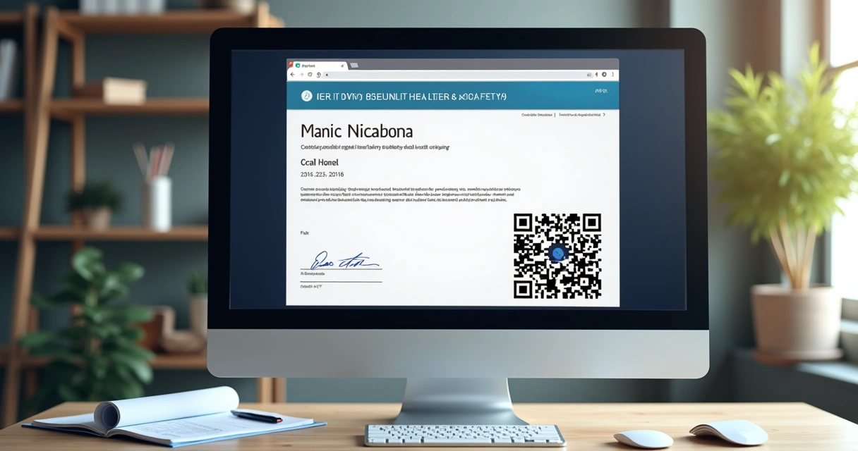Certificado digital de treinamento de NR exibido em computador 