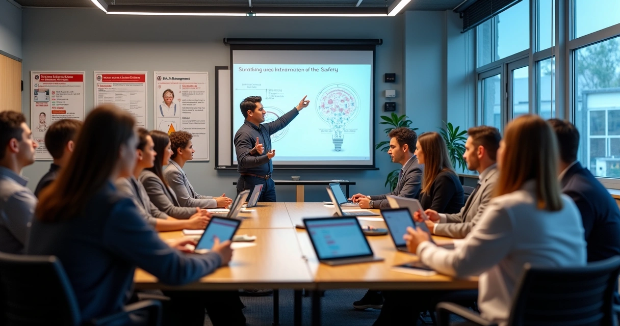 Equipe em processo de integração recebendo orientação de segurança