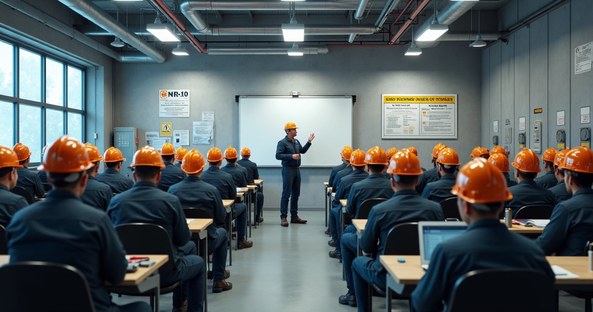Treinamento de trabalhadores em sala de equipamentos elétricos 