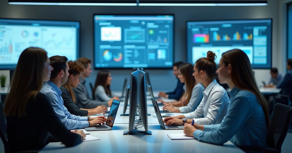 Treinamento on-line de colaboradores em empresa moderna 