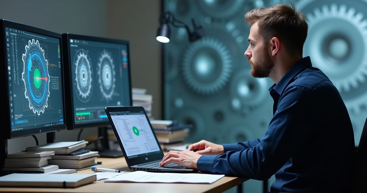 Técnico em manutenção assistindo módulo online indo anotações 