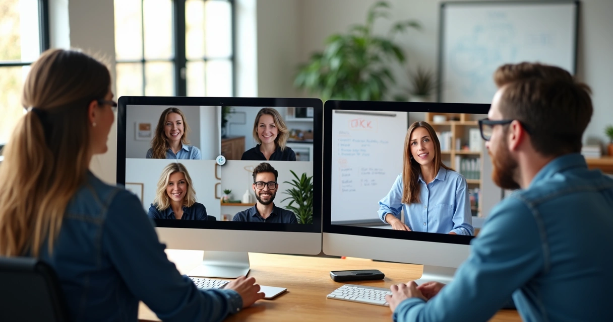 Treinamento online interativo com colaboradores em videoconferência
