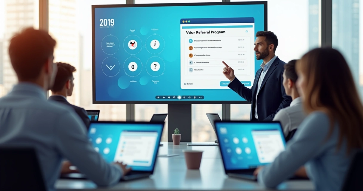 Treinamento digital de parceiros para programa de indicação de agência de marketing. 