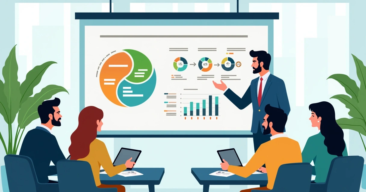 Treinamento de parceiros de vendas em sala com telas e gráficos 