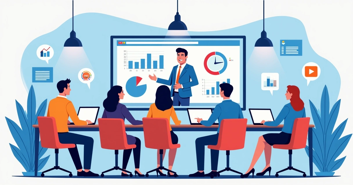 Equipe reunida em treinamento de Power BI online com instrutor ao vivo 