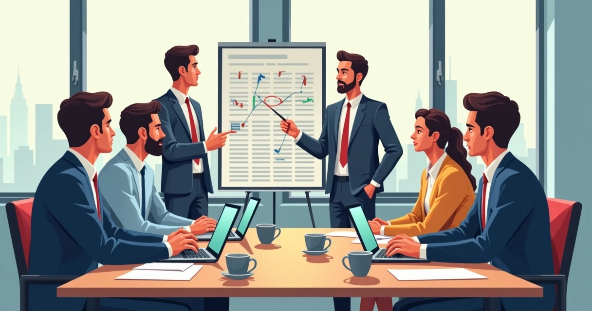 Gestores e equipe em treinamento prático discutindo planilhas e relatórios administrativos 