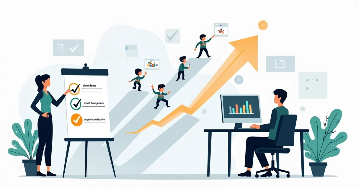 Instrutora corporativa orientando profissional enquanto aplica novas habilidades em ambiente de trabalho 