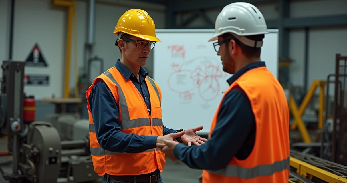 Colaborador recebendo treinamento de segurança do trabalho em ambiente industrial 