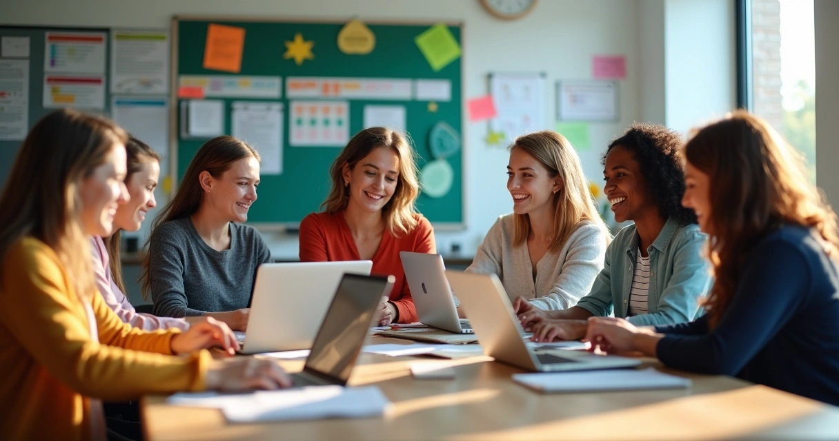 Professores participando de treinamento de tecnologia escolar 