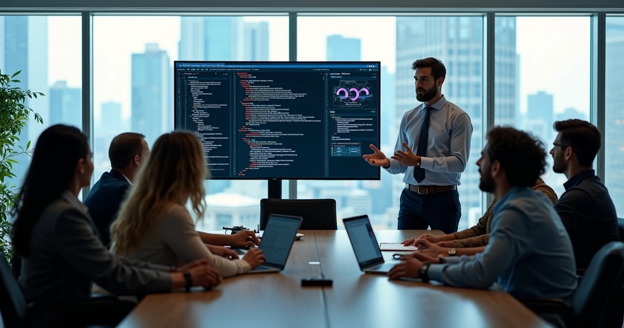 Equipe participando de treinamento Python em ambiente corporativo 