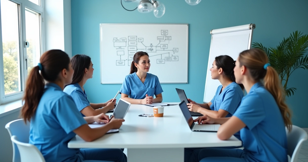 Equipe de recepção de clínica odontológica em treinamento