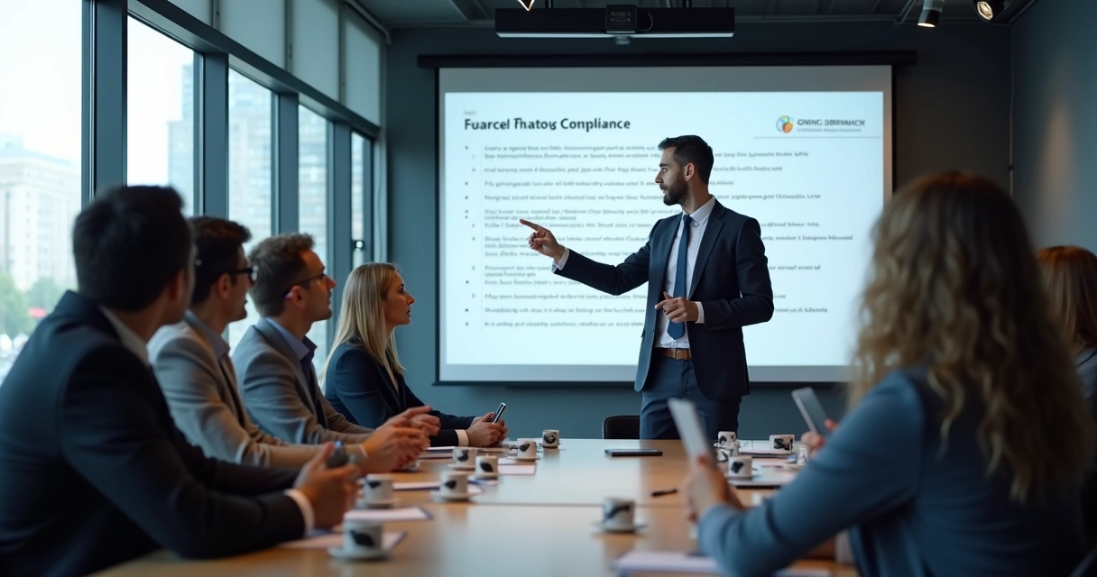 Treinamento de equipe de RH com apresentação em sala de reunião 
