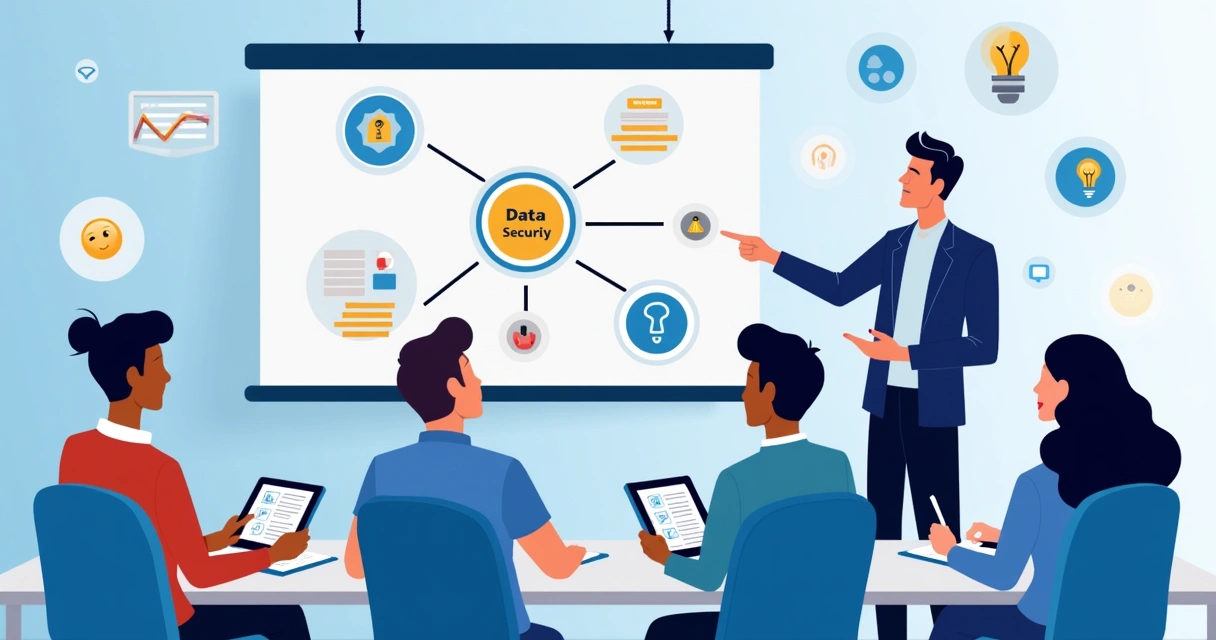 Equipe recebendo treinamento sobre segurança de dados 