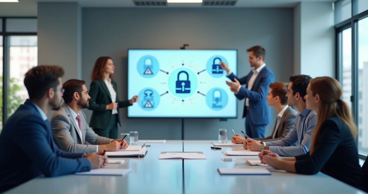Equipe de pequena empresa participando de treinamento de segurança online